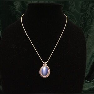 Vintage Women’s Necklace Blue Eye Cat Pendant in Silver Tone see pics for size